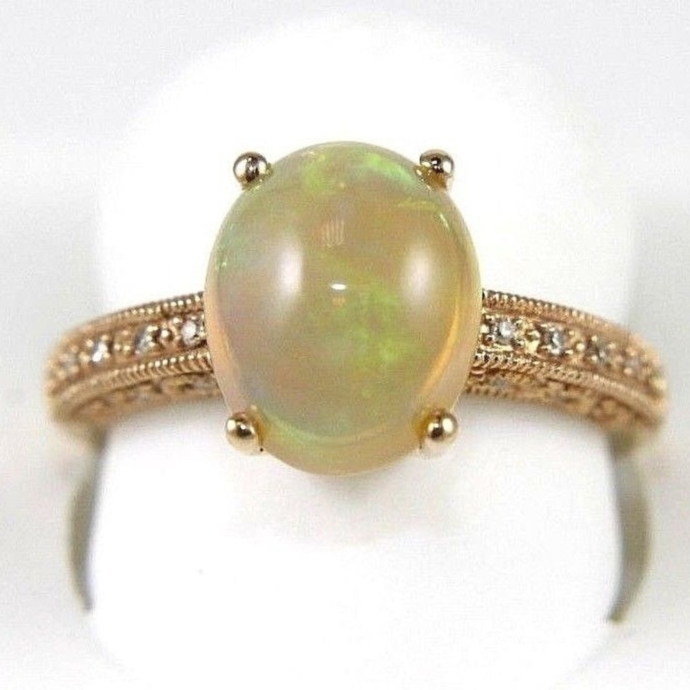Fire Opal & Diamond Solitaire Ring 14k RG 2.60Ct